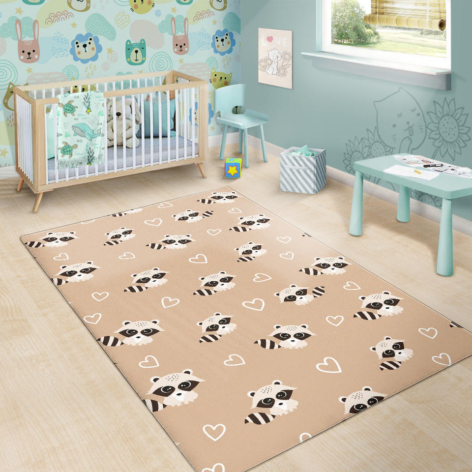 Cute Raccoon Heart Pattern Area Rug