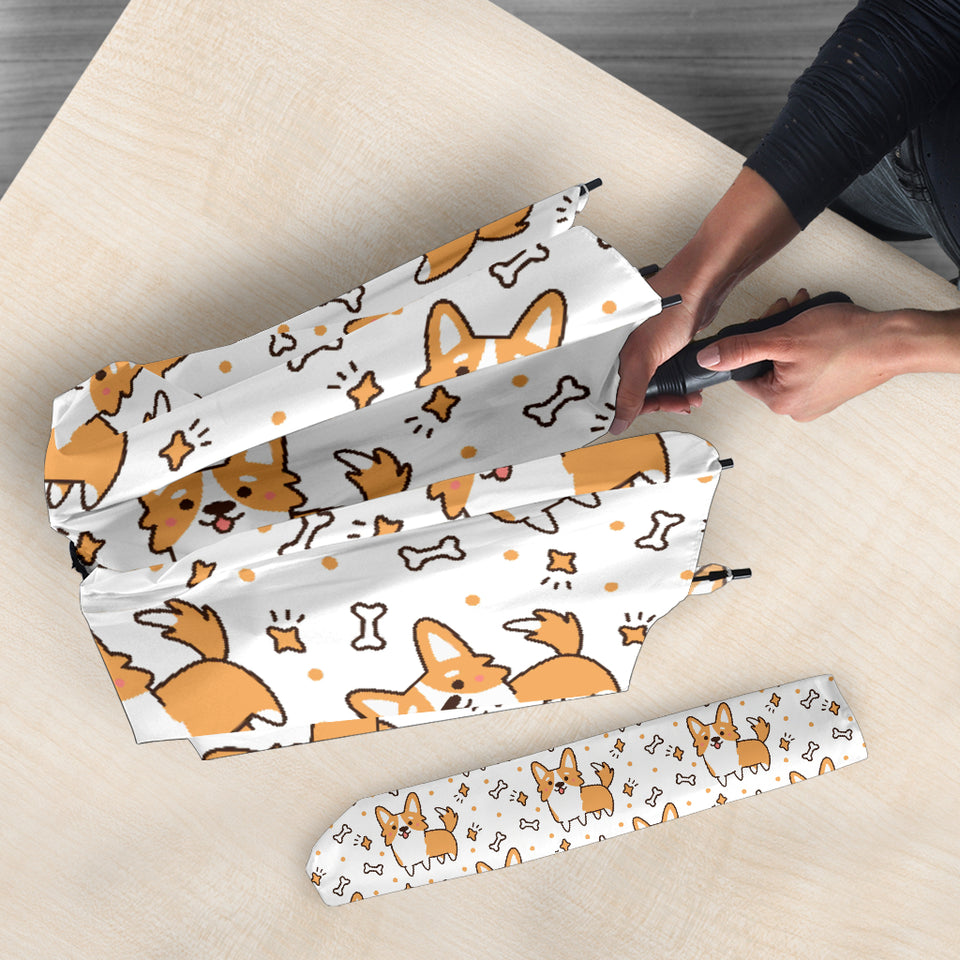 Cute Corgi Heart Star Bone Pattern Umbrella