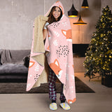 Cute Fox Pattern Pink Background Hooded Blanket