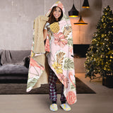 Pink Flamingo Birds Pineapples Hibiscus Flower Pattern Hooded Blanket