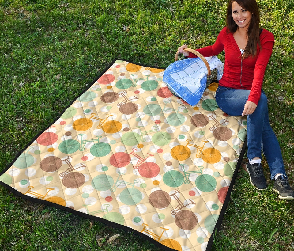 Bicycle Pattern Print Design 01 Premium Quilt