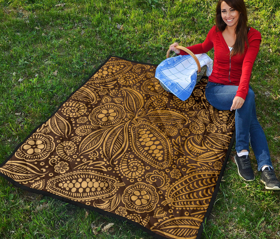 Cocoa Beans Tribal Polynesian Pattern Background Premium Quilt