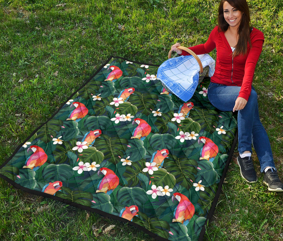 Parrot Palm Tree Leaves Flower Hibiscus Pattern Premium Quilt