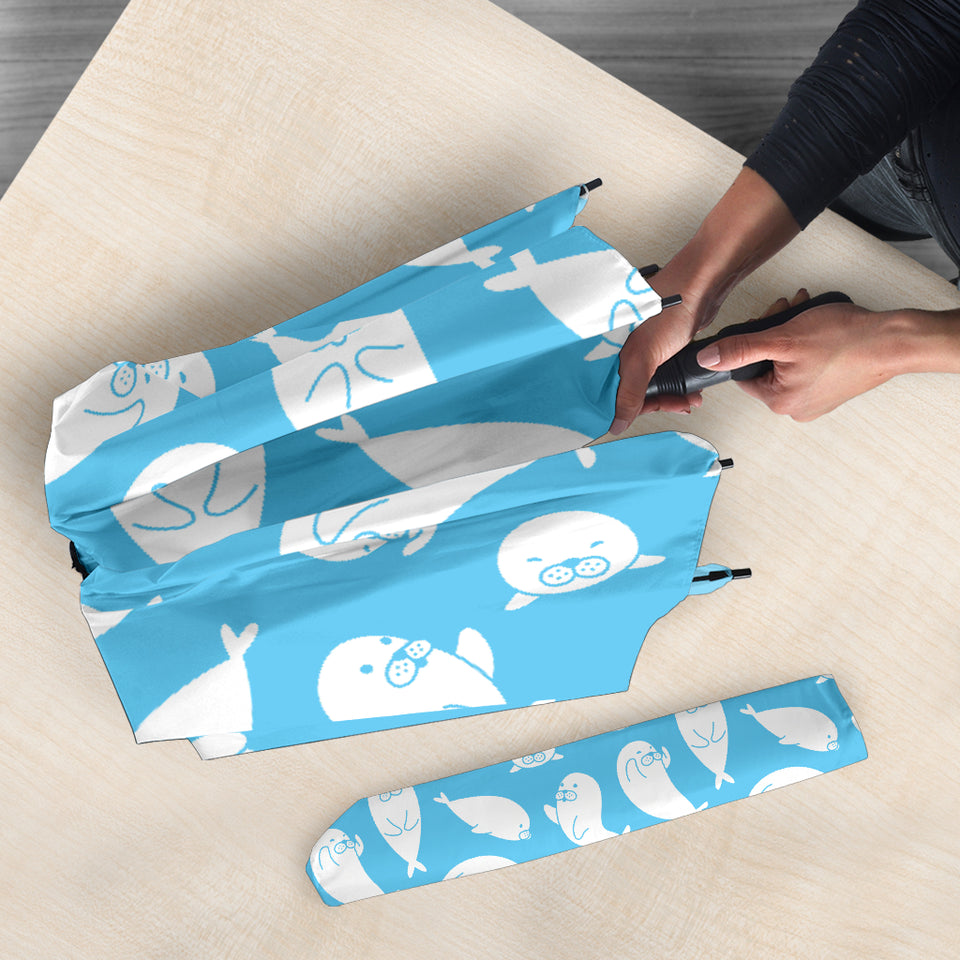 Cute White Sea Lion Seals Pattern Umbrella