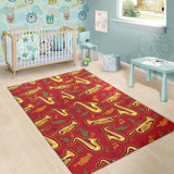 Saxophone Cornet Pattern Red Background Area Rug