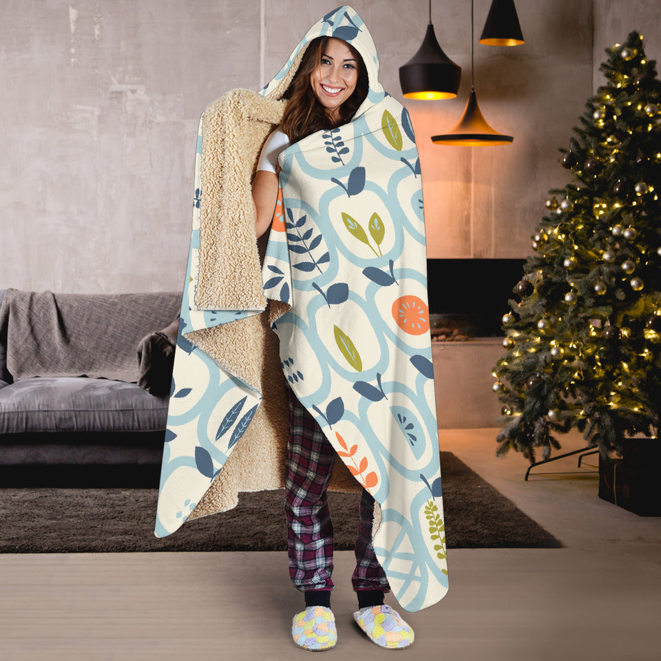 Apples Leaves Pattern Hooded Blanket