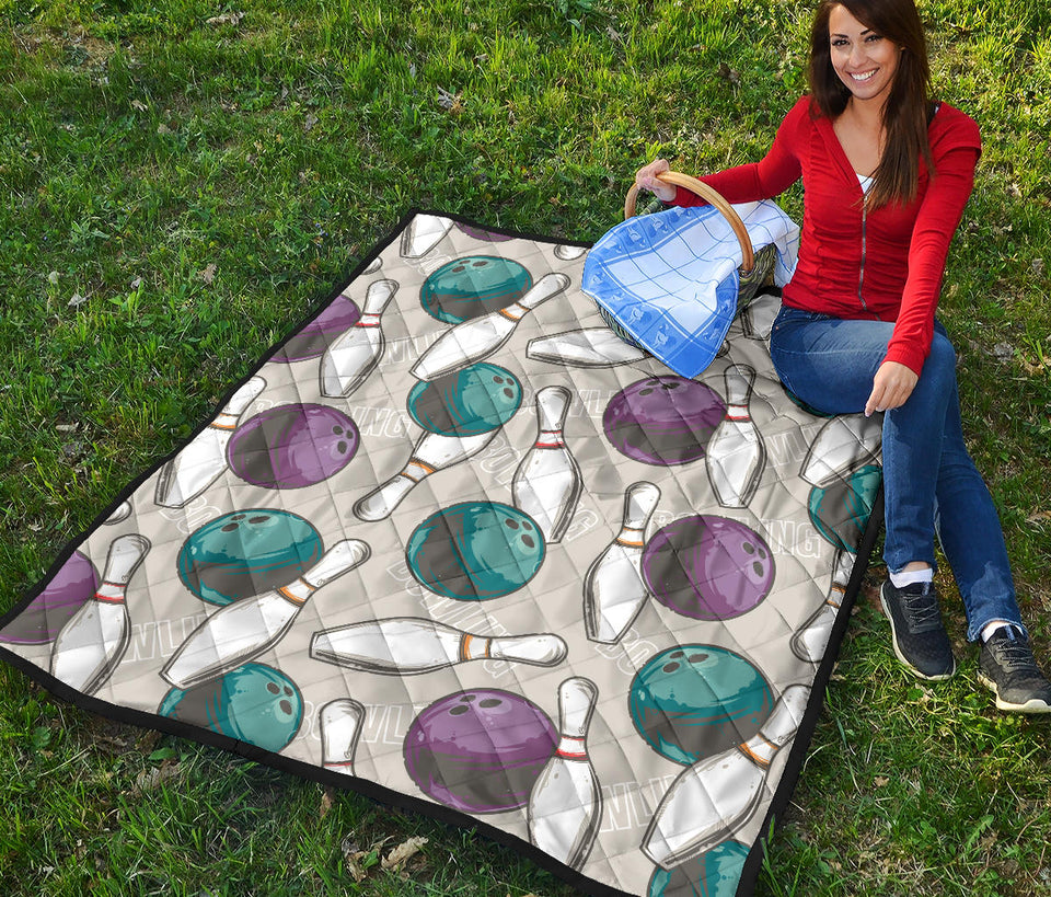 Bowling Ball And Pin Gray Background Premium Quilt