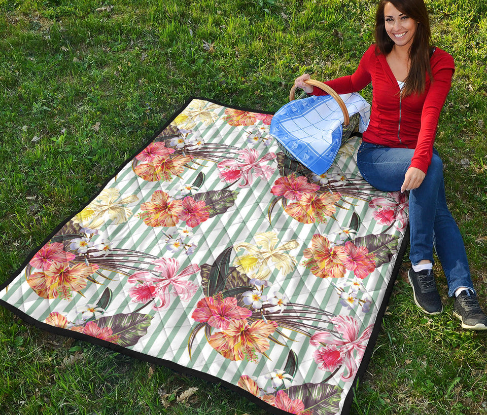 Colorful Orchid Flower Pattern Premium Quilt