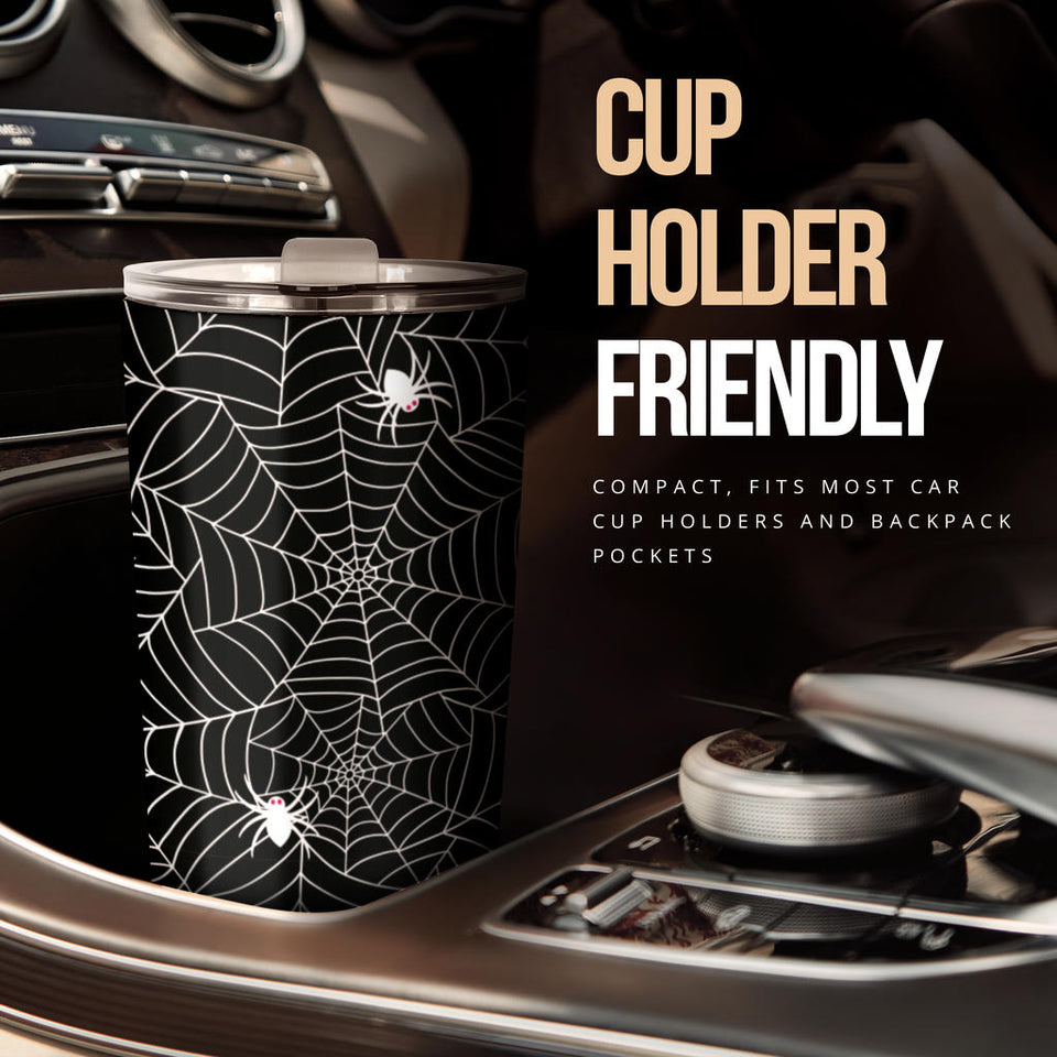 Spider Web Design Pattern Black Background White Cobweb Tumbler