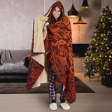 Cocoa Beans Tribal Polynesian Pattern Hooded Blanket