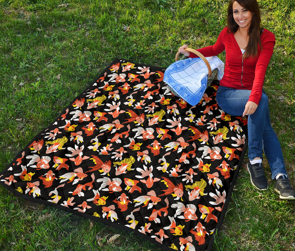Goldfish Pattern Print Design 03 Premium Quilt