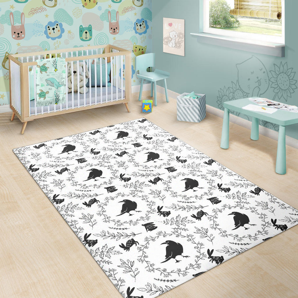 Crows Floral Wreath Rabbit Pattern Area Rug