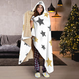 Hand Drawn Gold Black Star Pattern Hooded Blanket