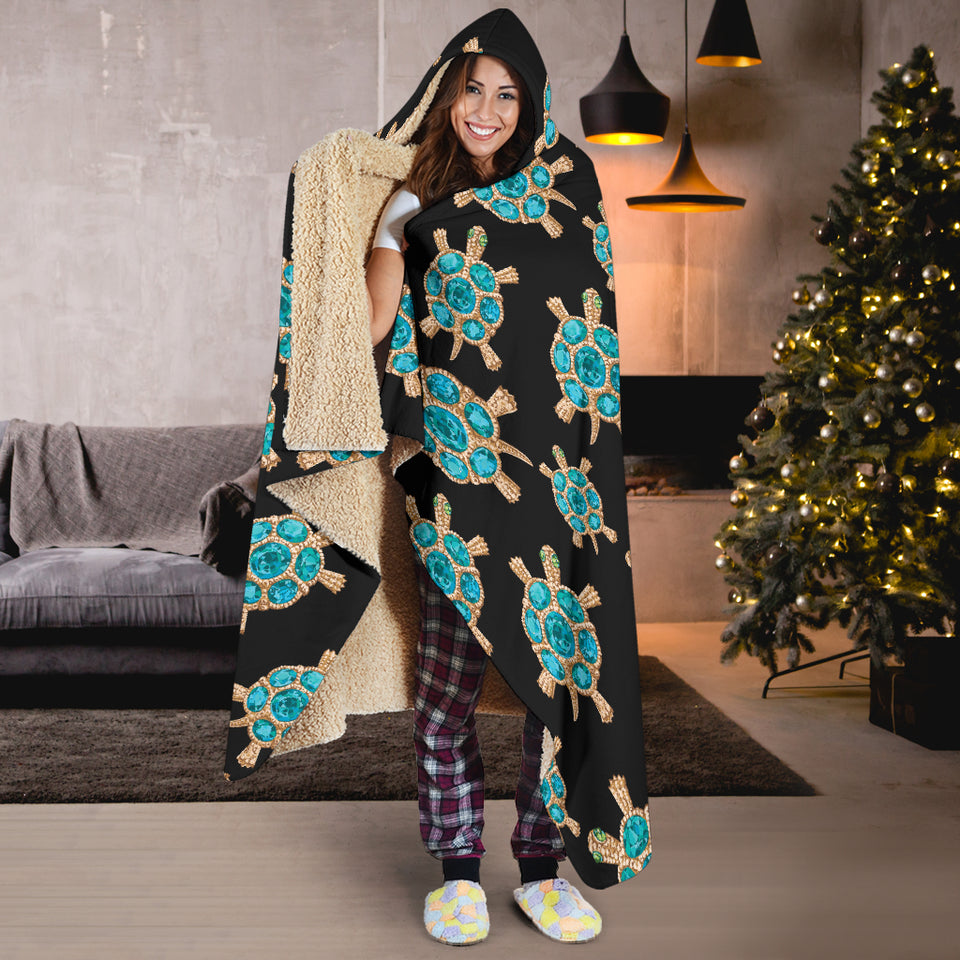 Sea Turtle Blue Stone Pattern Hooded Blanket