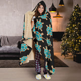 Sea Turtle Blue Stone Pattern Hooded Blanket