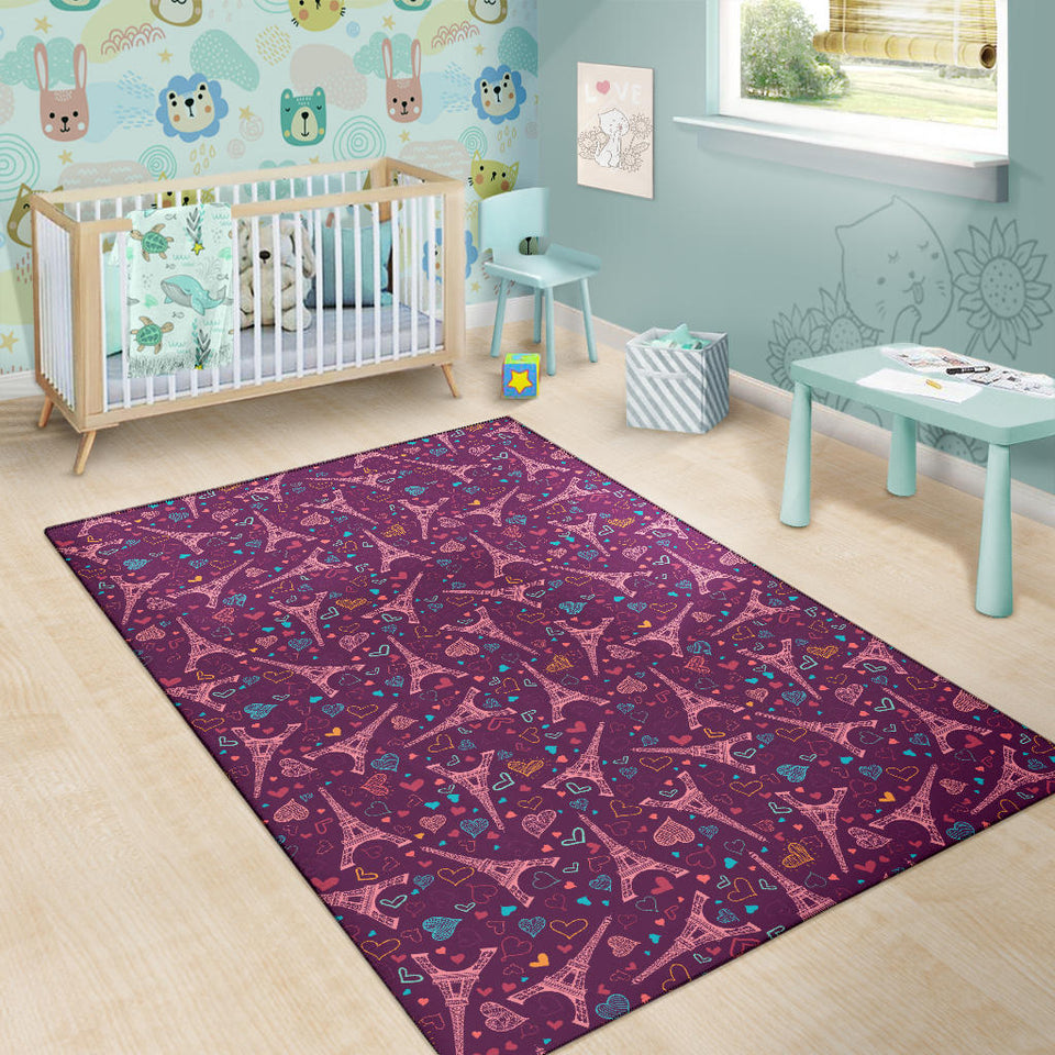 Eiffel Tower Heart Pattern Print Design 04 Area Rug