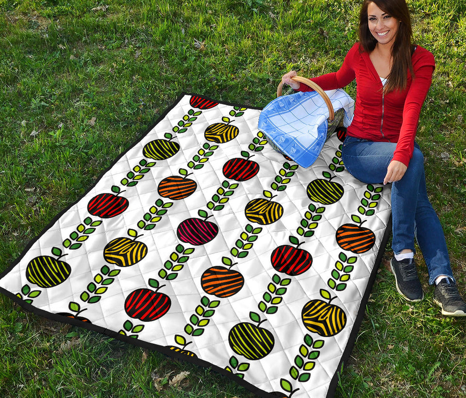 Colorful Apples Leave Zebra Stripe Premium Quilt