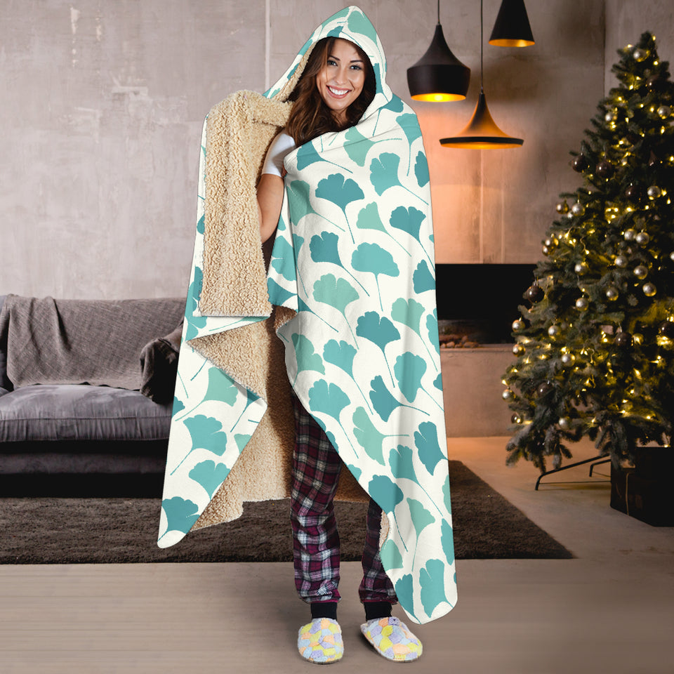 Green Ginkgo Leaves Pattern Hooded Blanket