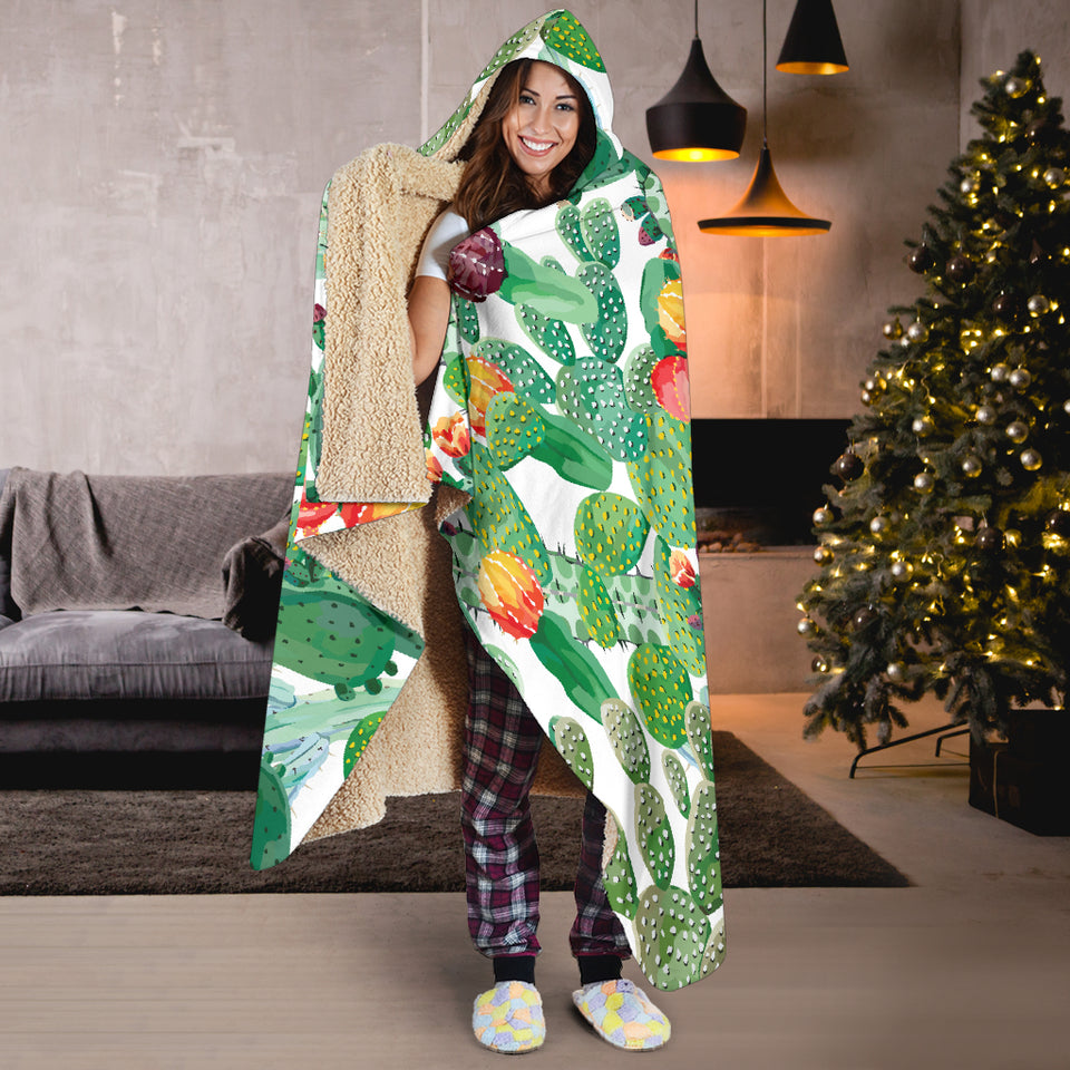 Cactus Design Pattern Copy Hooded Blanket