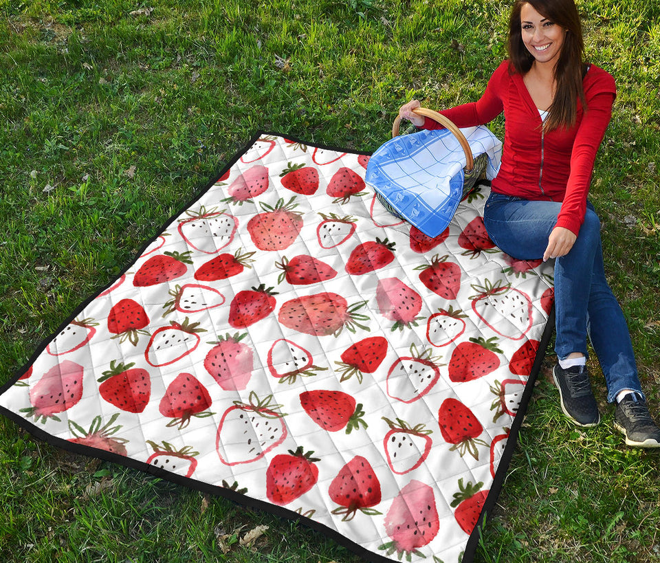 Watercolor Hand Drawn Beautiful Strawberry Pattern Premium Quilt