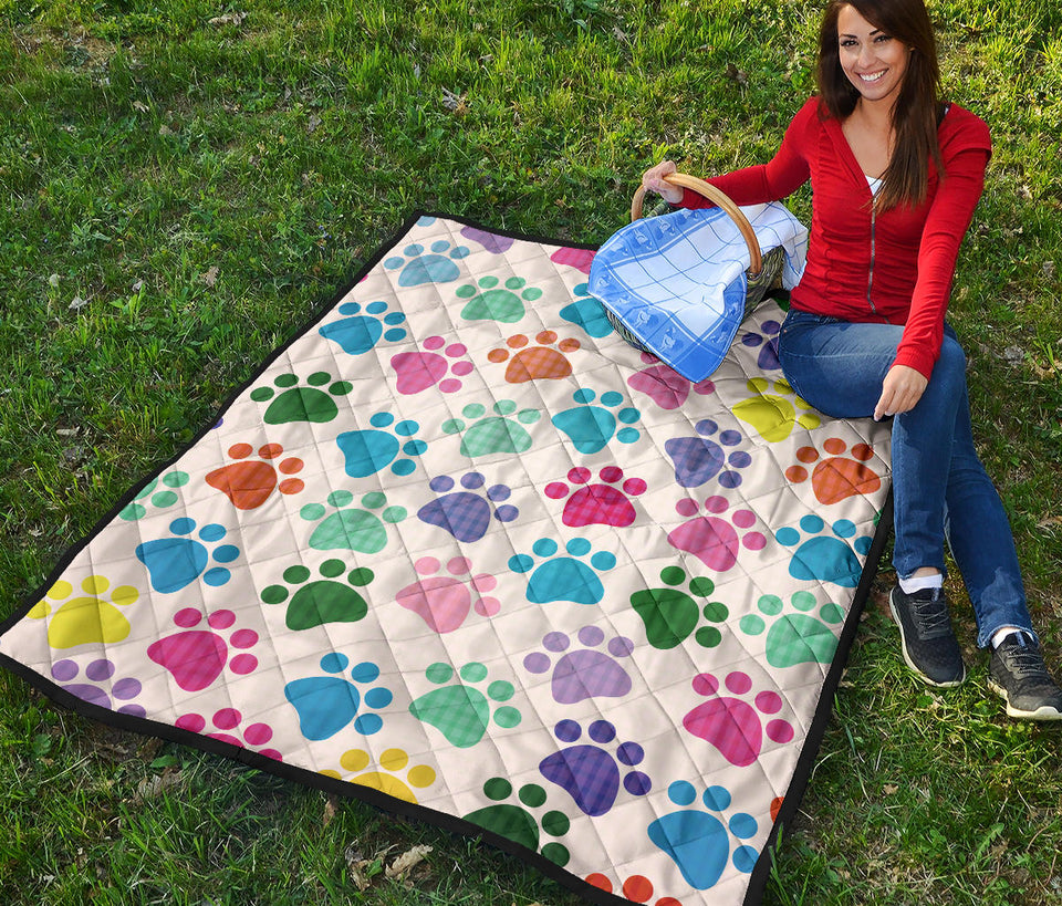 Dog Paws Pattern Print Design 01 Premium Quilt