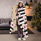 Donuts Pink Icing Striped Pattern Hooded Blanket