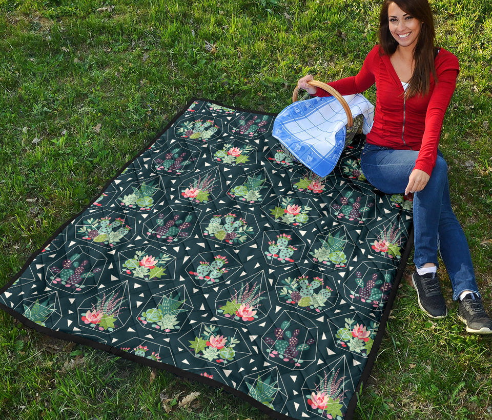 Cactus Glass Terrarium Pattern Premium Quilt