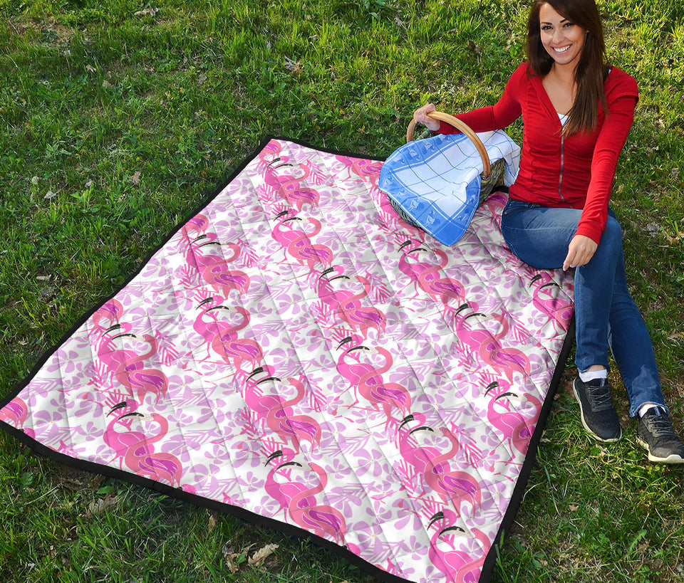 Pink Flamingo Flower Pattern Premium Quilt