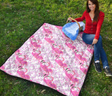 Pink Flamingo Flower Pattern Premium Quilt