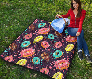 Colorful Donut Glaze Pattern Premium Quilt