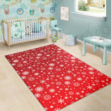 Snowflake Pattern Red Background Area Rug