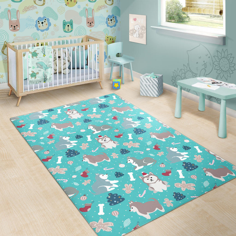 Christmas Cute Siberian Husky Puppie Pattern Area Rug