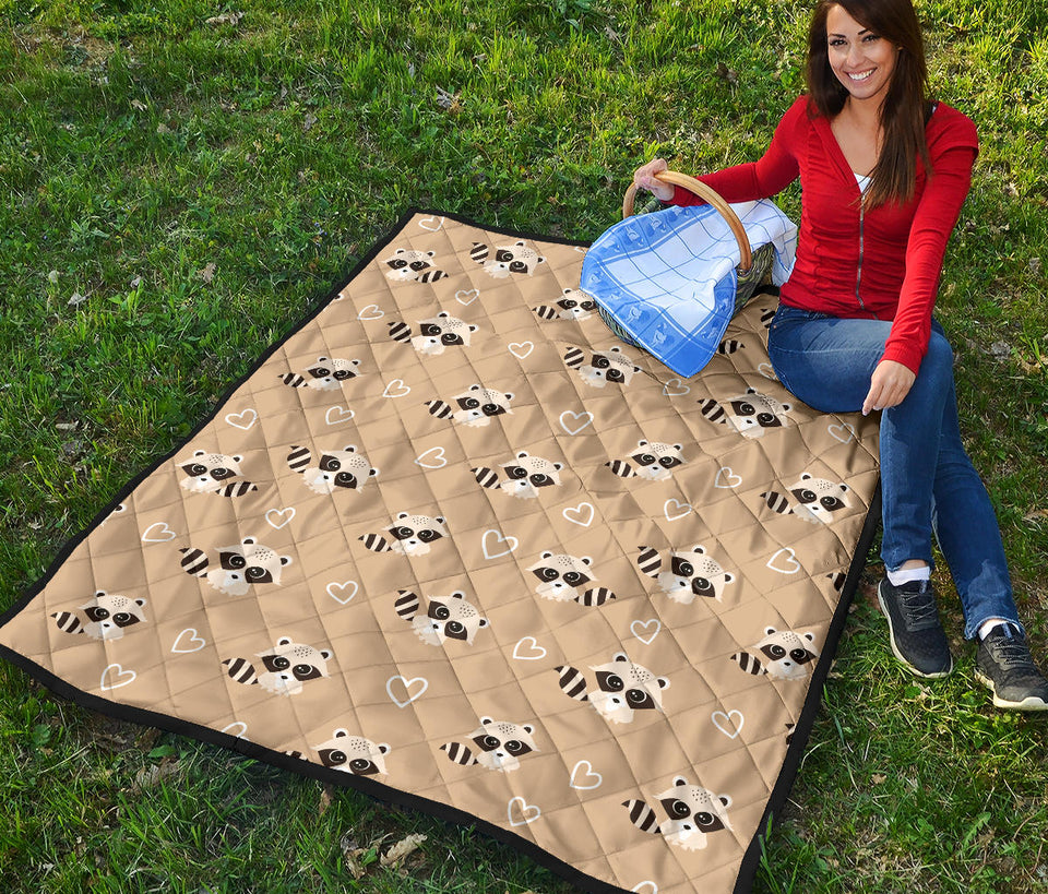 Cute Raccoon Heart Pattern Premium Quilt