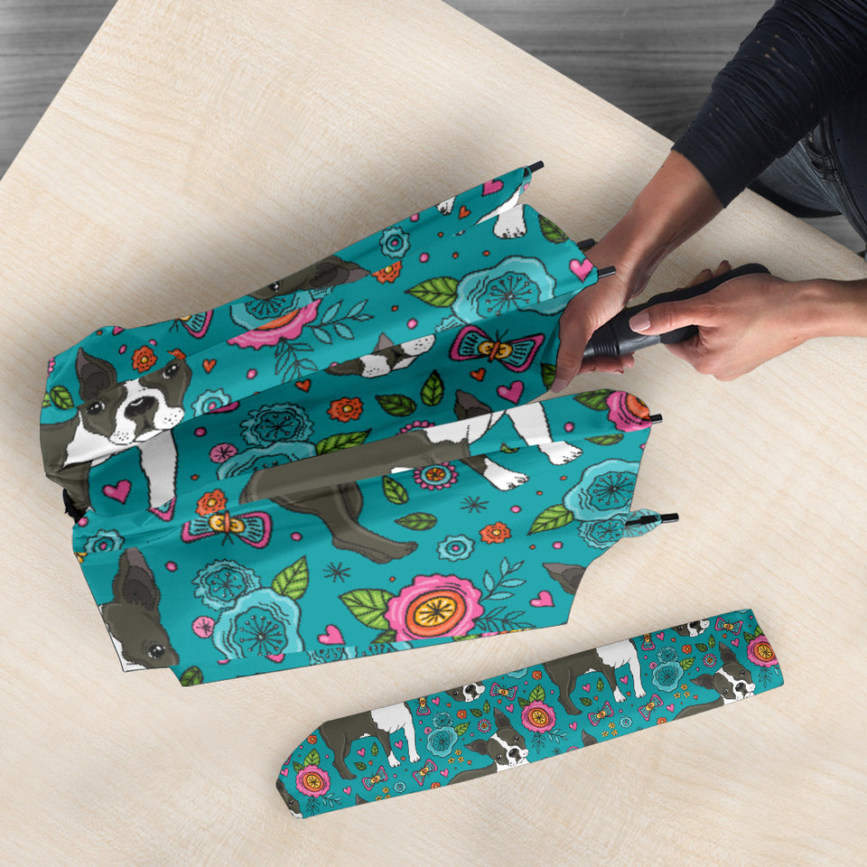 Boston Terrier Beautiful Flower Pattern Umbrella