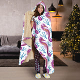 Purple Seahorse Blue Coral Pattern Hooded Blanket