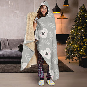 Cute Koala Leaves Pattern Hooded Blanket