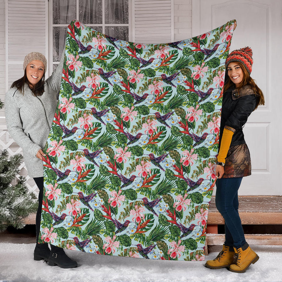 Hummingbird Pattern Print Design 05 Premium Blanket