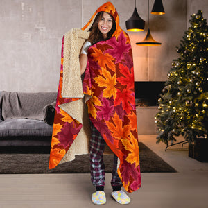 Autumn Maple Leaf Pattern Hooded Blanket