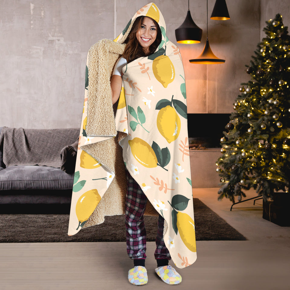 Lemon Flower Leave Pattern Hooded Blanket