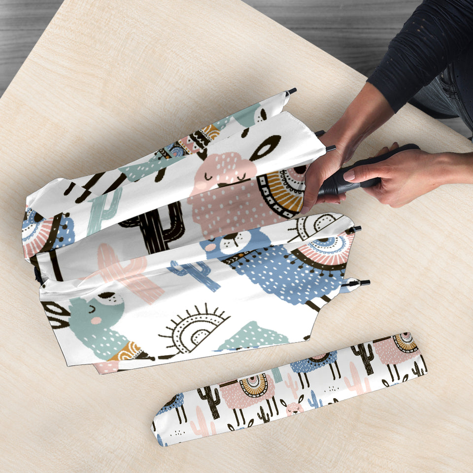 Lama Alpaca Cactus Hand Drawn Pattern Umbrella