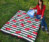 Hand Drawn Cherry Pattern Striped Background Premium Quilt