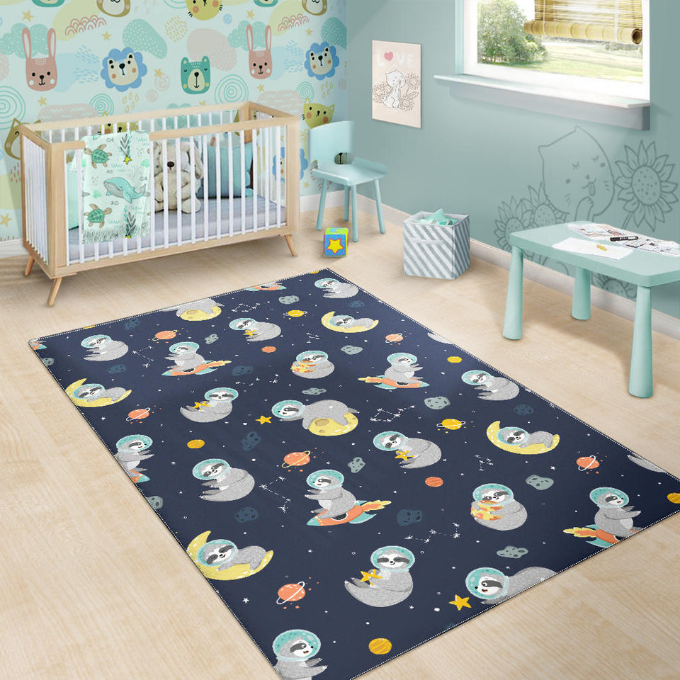Cute Sloth Astronaut Star Planet Rocket Pattern Area Rug