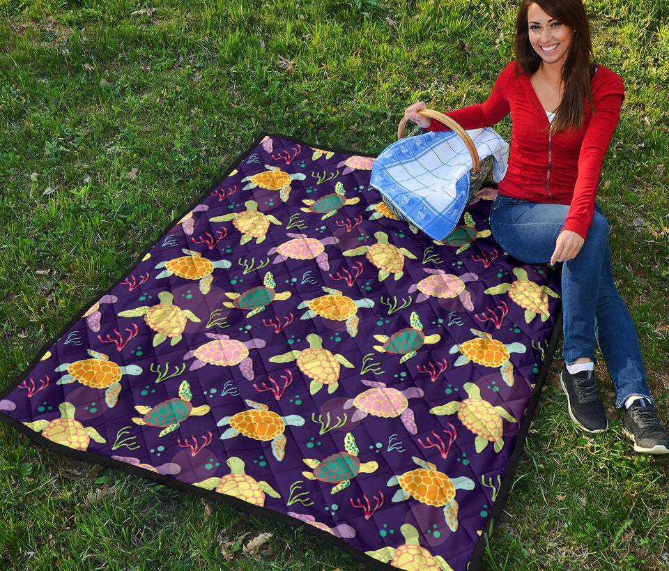 Colorful Sea Turtle Pattern Premium Quilt