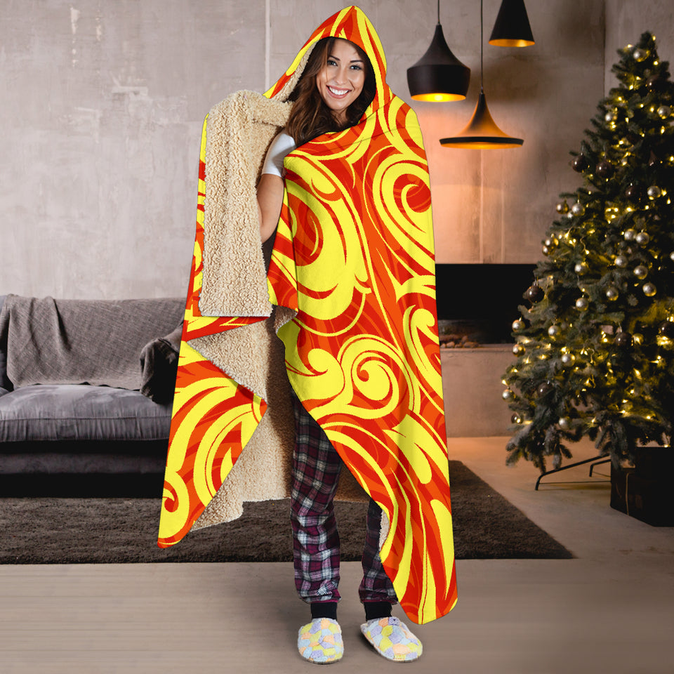 Fire Flame Design Pattern Hooded Blanket