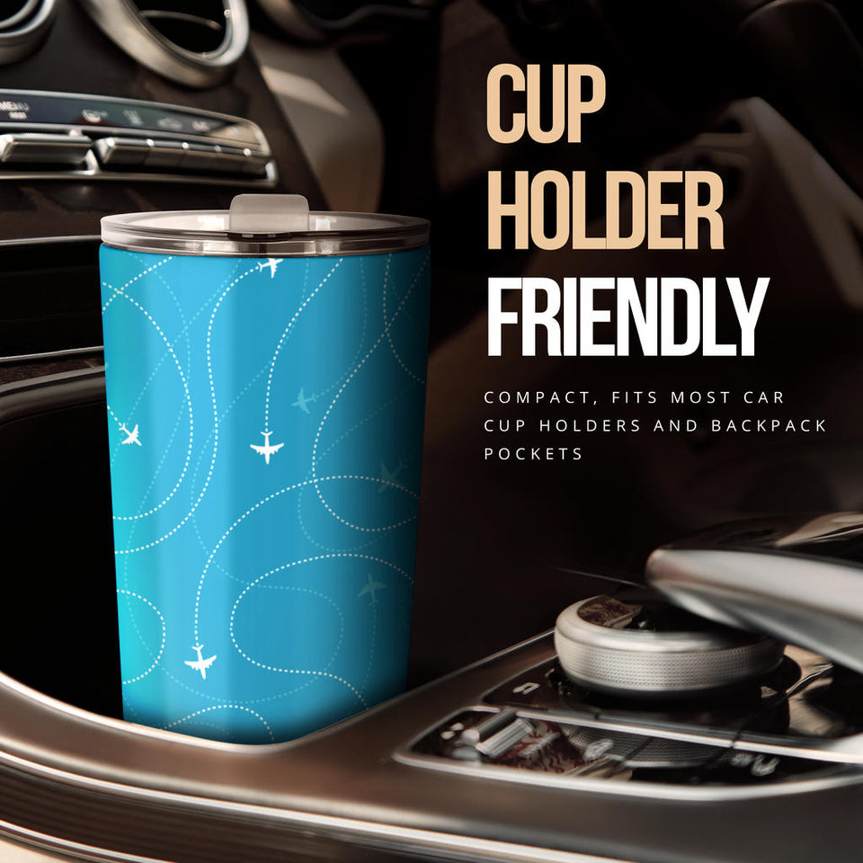 Airplane Destinations Blue Background Tumbler