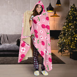 Cherry Flower Pattern Pink Background Hooded Blanket