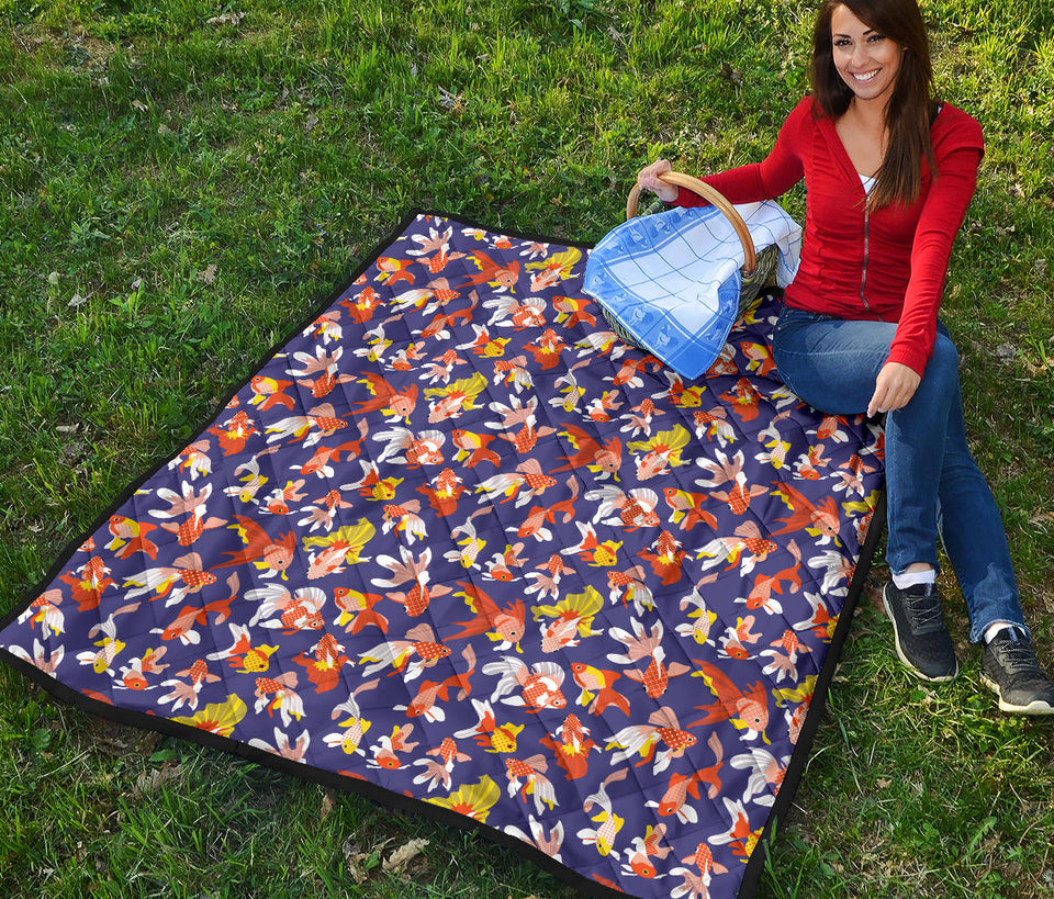 Goldfish Pattern Print Design 04 Premium Quilt