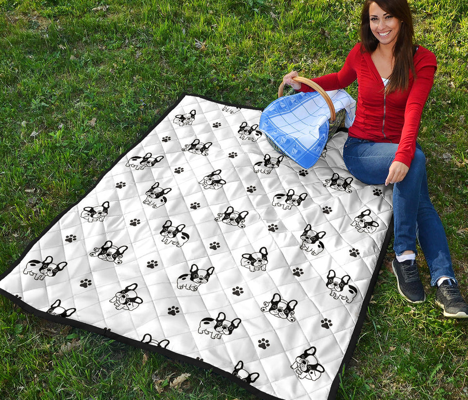 Cute French Bulldog Paw Pattern Premium Quilt