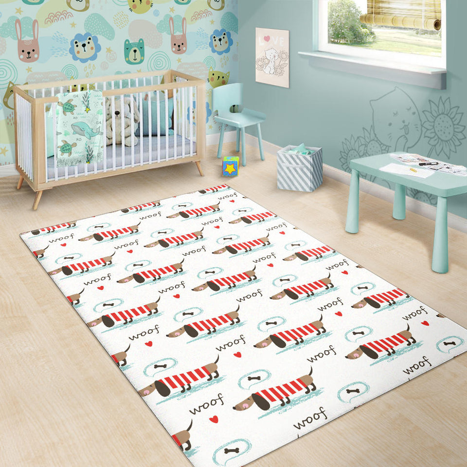 Cute Dachshund Bone Pattern Area Rug