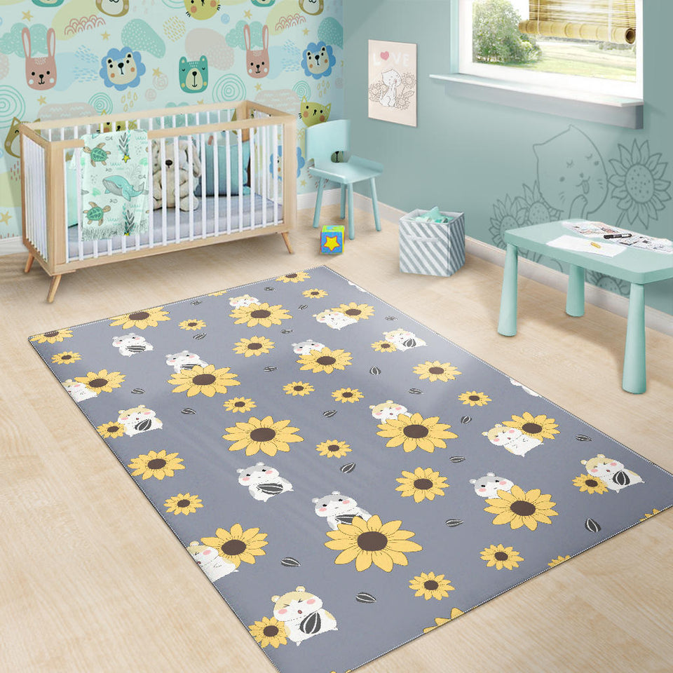 Cute Hamster Sunflower Pattern Background Area Rug